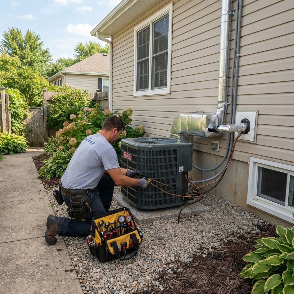 Residential HVAC air conditioning unit installation